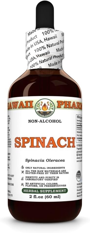 Hawaii Pharm Spinach (Spinacia Oleracea) Dry Leaf Glycerite, All Natural, Vegan, Lab Tested Alcohol-Free