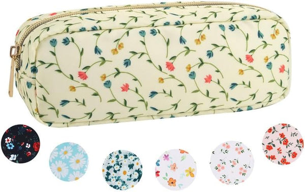 XSUIOY Floral Small Makeup Bag for Purse, Coquette Aesthetic Nylon Pencil Pouch, Waterproof Travel Organizer