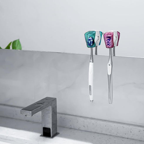 Linkidea 3PCS Travel Toothbrush Head Covers with Suction Cup Portable Wall Mount Holder, Convenient Toothbrush Cap