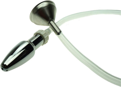 Metal Bullet Anal Plug with Hole for Men and Women Transparent Hose Enema Cleaning Irrigator Metal Funnel Injector Sex