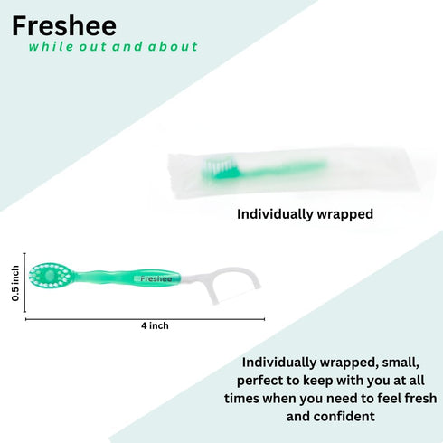 Freshee 5 in 1 Disposable Mini Toothbrush with Toothpaste, Floss, Pick, Tongue Scraper, Travel Size, Mint