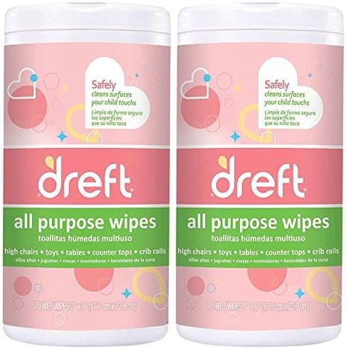 Dreft Multi-Surface All-Purpose Gentle Cleaning Wipes for Baby Toys, 70 Count, Pack of 2