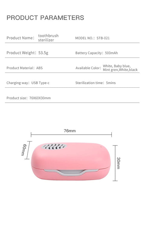 Impressive Smile Rechargeable Mini UV Toothbrush Cover with Fan and USB cord for Travel or Home, Long Battery Life