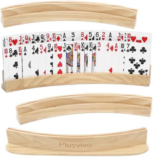 Set 4 13 1.9 2.4 Inch plusvivo of Curved Playing Cards Holders for Seniors Adults - Soild Wood Cards Holders