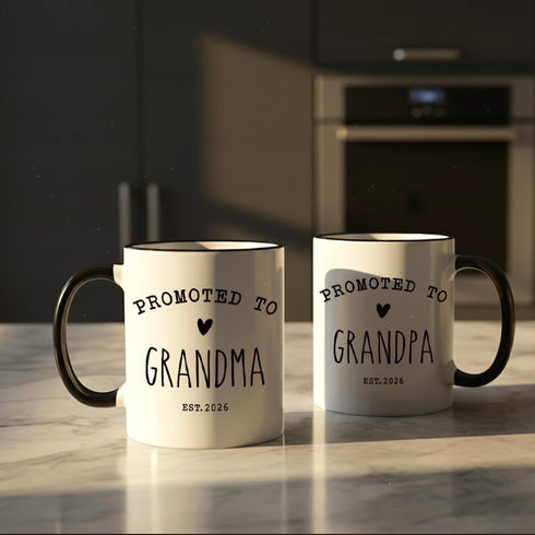 Puouoonyi Set, 11oz Promoted To Grandpa & Grandma Mugs Pregnancy Announcement Gift for Grandparents, New Grandma
