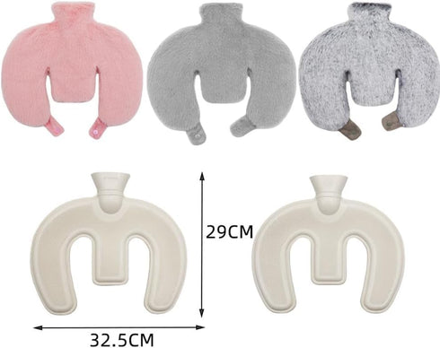 Sepnefi Bottle,1L U Shaped Hot Water Bottle, Neck and Shoulder Hot Water Hot Water Bag with Detachable Cover Soft Plush
