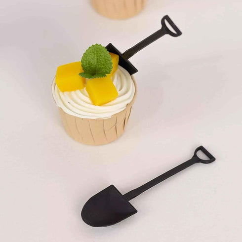 Pluzmecalm 20 Pcs Mini Shovel Shape Spoons Black Shovels Spoons for Ice Cream, Cake, Yogurt, Halloween, Christmas Party