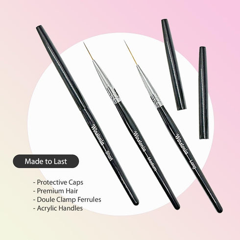 Winstonia Striping Nail Art Brushes Set of 3 pcs for Long Lines, Details, Fine Designs