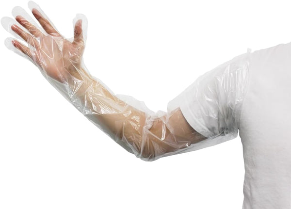 50Pcs Veterinary Insemination Rectal Long Gloves, Disposable Plastic Full Arm 35.5inch for Cleaning