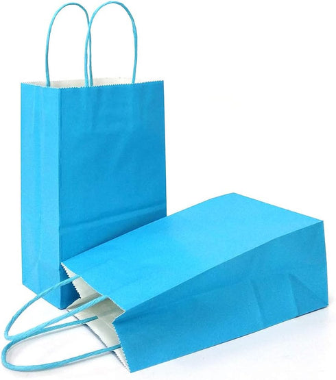 AZOWA Gift Bags - Blue Kraft Paper Bags with Handles (Blue, 25 CT)