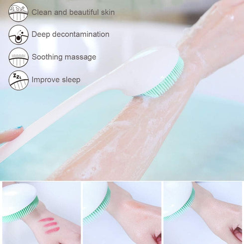 Silicone Body Scrubber Exfoliator - Long Handle Shower Brush with Soft Bristles, BPA Free, Non-Slip