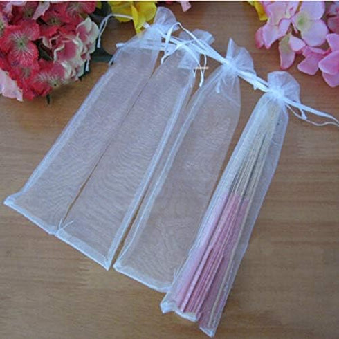 50PCS Drawstring Organza Folding Hand Fan Pouch Party Wedding Favor Bags (White)