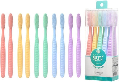 Samjung Wangta Soft Toothbrush, 10 Pack (Pastel White) Best Manual Toothbrush for Maximum,