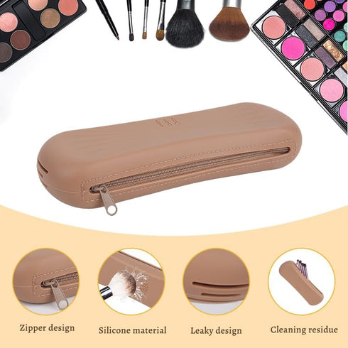 Silicone Travel Makeup Brush Holder, Makeup Bag, Silicone Makeup Case, Brush Travel Case (Pink), SILICONEBAG_001