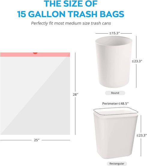 80 Count Ultra Thick Heavy Duty Plastic 15 Gallon Drawstring Trash Bags, White Leak Proof Garbage Bags