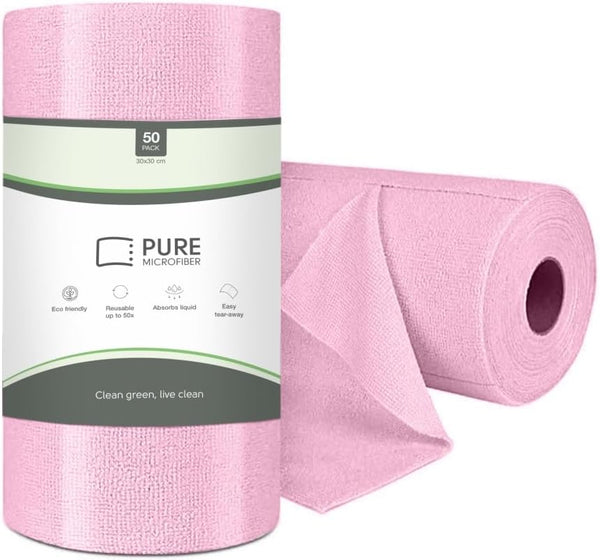 Pure Microfiber Reusable Paper Towel - Microfiber Cleaning Cloth Roll, Lint-Free, Non-Abrasive, Highly Absorbent,