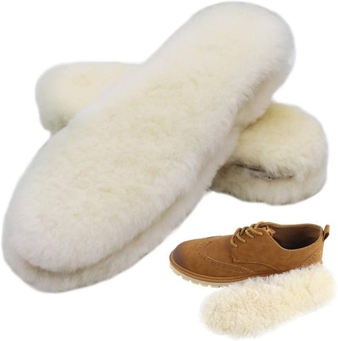 Bacophy 2 Pairs Genuine Thick Sheepskin Fleece Insoles for Women, Premium Warm Wool Replacement Cozy Soles