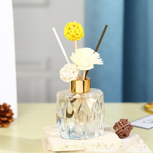 VANTOBEST 2PCS 50ml/1.7oz Set Glass Diffuser Bottle with Gold Cap, Prismatic Design, Essential Oil Container, Home
