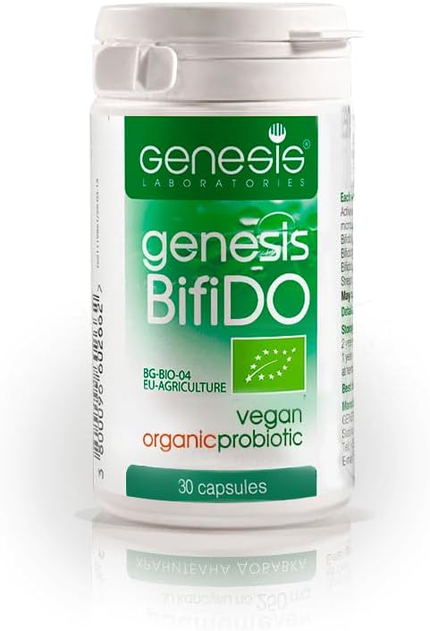 Genesis Bifido Bio Vegan Probiotic with Lactobacillus and Bifidobacterium Strains may support Gut Helth, Digestion, Immune system 250 Mg per capsule 30 caps