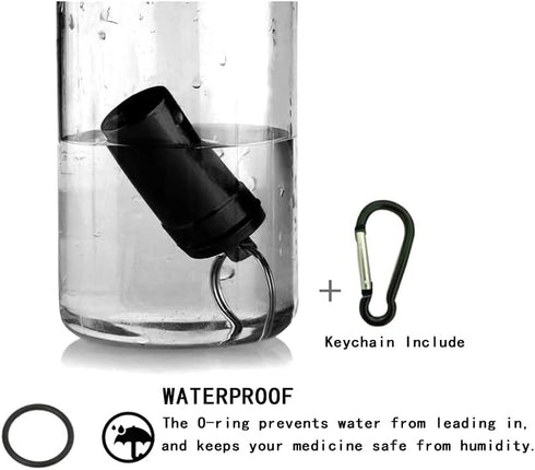 Aluminum Pill Box Keychain with Carabiner, Waterproof Metal Container for Travel, Camping (Black, Red, Silver)