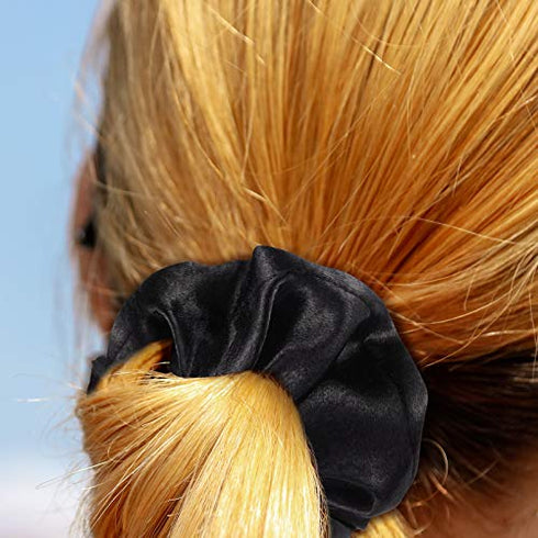 WILLBOND 24 Pieces Satin Hair Scrunchies, Silky Elastic Bands, Skinny Solid Hair Ties for Women, 2 Sizes (Black)