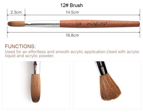 Kolinsky Sable Acrylic Nail Art Brush, Professional Red Wooden Nail Brush (12#) for Nail Design