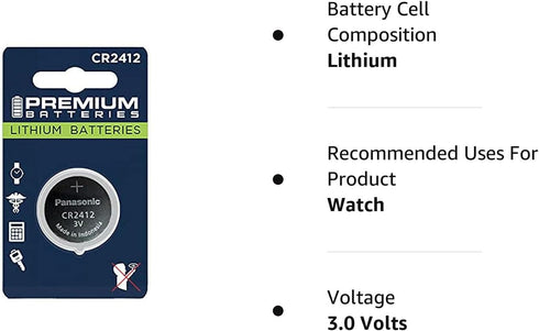 Premium CR2412 Battery Lithium 3V Coin Cell - High Capacity Batteries (1 Pack)