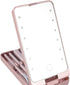 Portable Makeup Mirror with 5 Makeup Brushes, Travel Case Storage Box, LED Rechargeable Makeup Mirror, Pink