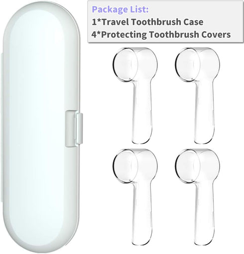 Electric Toothbrush Travel Case for Oral-B Toothbrushes, 4 Pcs Toothbrush Head Covers in White