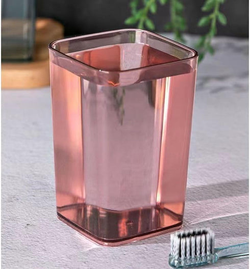 Namzi Pink Translucent Square Mouthwash Cups 4 Pcs,2.16 * 2.16 * 3.85inch,Reusable,Simple Design