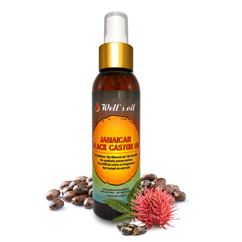 Well's Oil Jamaican Black Castor Oil Spray, 4oz Hair Detangler, Easy to Use, Promotes Thick Hydrated Hair