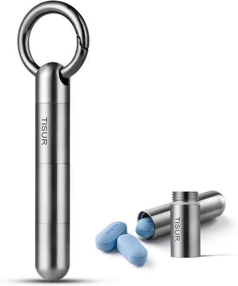 TISUR Micro Keychain Pill Holder, Waterproof Titanium Pill Case for Travel, Purse, Pocket, Extended Upgrade