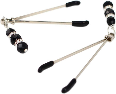 Stylish Silver Nipple Clamps with Elegant Black Pendant