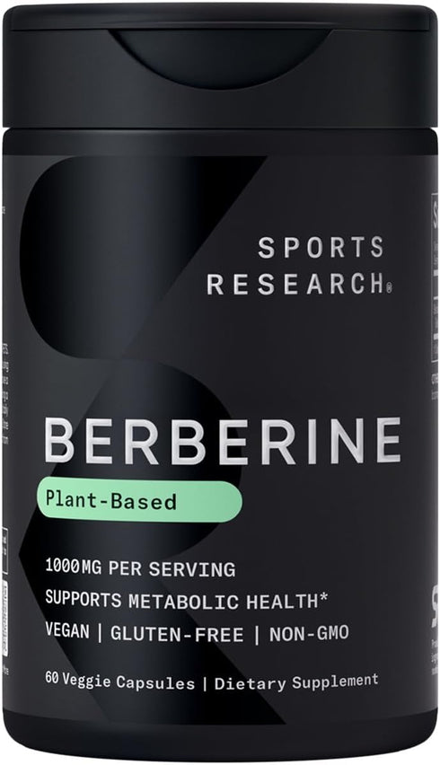 Sports Research Berberine, 1000 mg, 60 Capsules, Herbal Ayurvedic Metabolic Health Support, Vegan Certified