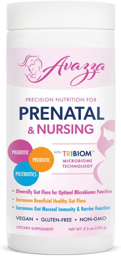 Avazza Prenatal Formula with TriBiom: Probiotics + Prebiotics + PostBiotics - 150g, 30 Servings, 100% Vegan