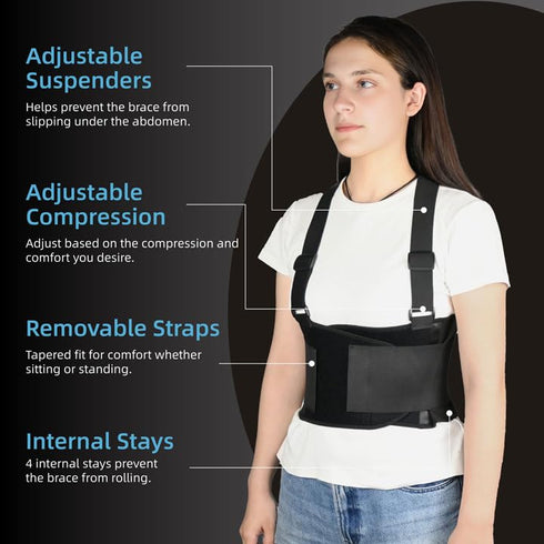 Work Back Brace for Men & Women, Adjustable Lower Back Support Belt for Pain Relief, Black, Large