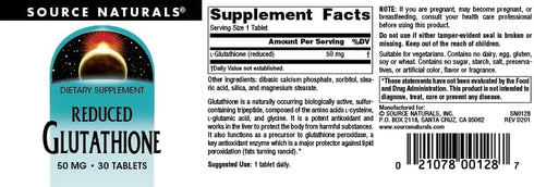 Source Naturals Glutathione Supplement, 50mg, 30 Tablets for Liver Support