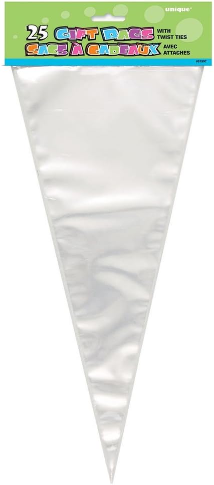 Clear Cellophane Cone Bags, Large & Transparent, Pack of 25 for Treats, Gifts & Parties