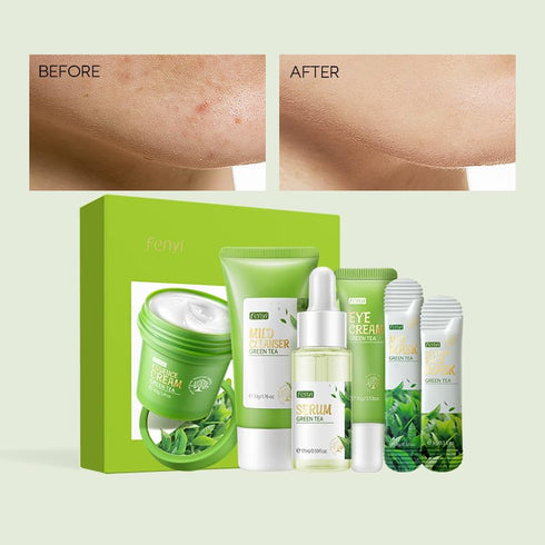 Green Tea Skincare Set, 19-In-1 Gift Set with Natural Extracts, Cleanser, Face Serum, Cream, Eye Cream & Facial Mask