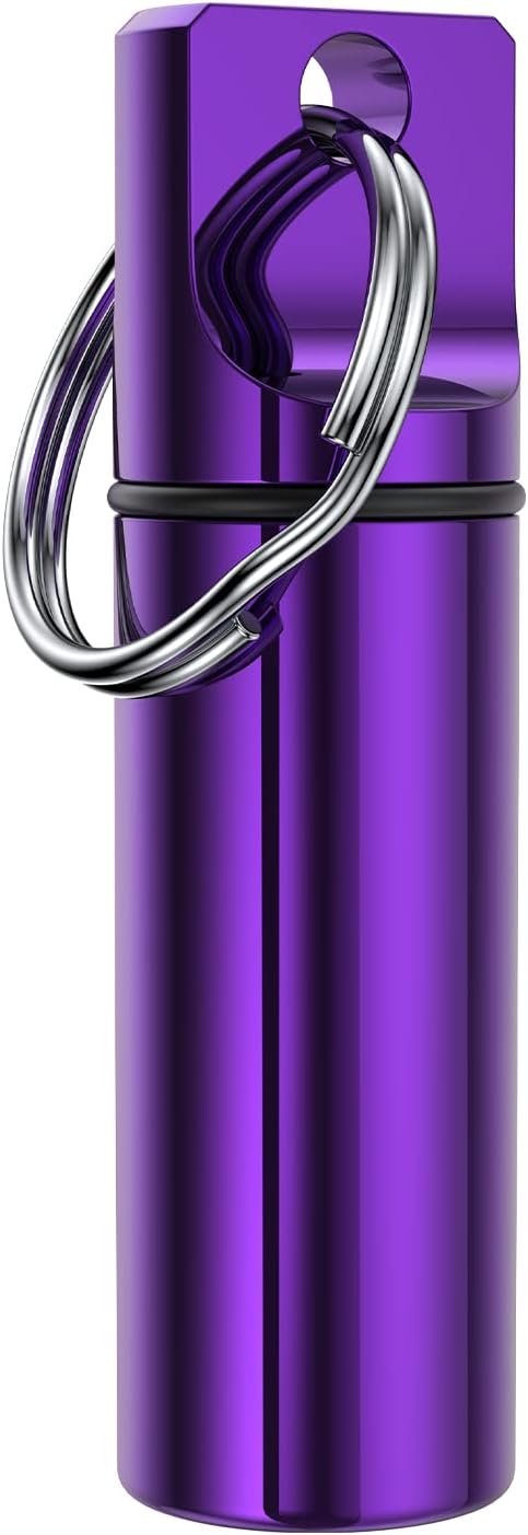 Small Pocket Pill Box Keychain, Aluminium Alloy Mini Pill Organizer Container for Purse, Waterproof Metal Holder for