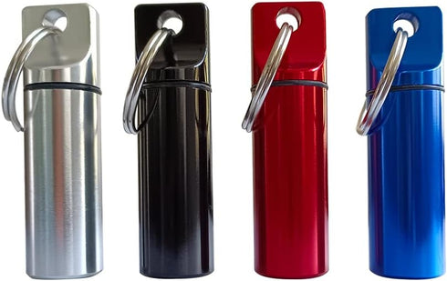 4 Packs Aluminum Pill Box Case and Earplugs Storage (Red, Black, Silver, Blue)