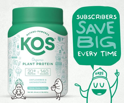 KOS Vegan Protein Powder, Unflavored & Unsweetened, Low Carb Pea Protein Blend, Organic Superfood, Meal Replacement for