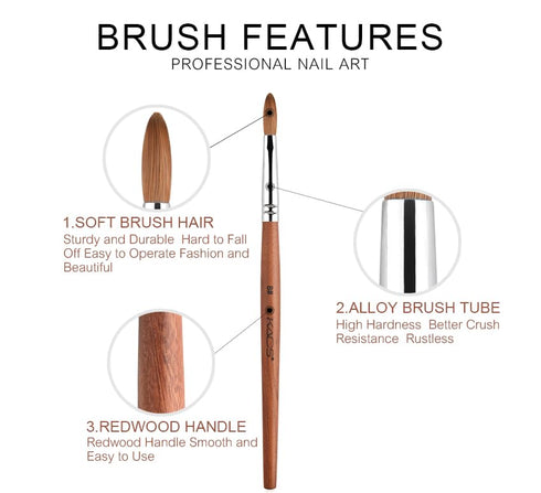 Kolinsky Sable Nail Brush - Professional Red Wooden Acrylic Nail Art Brush (8#)