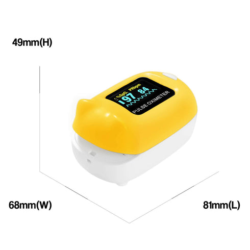Child Pulse Oximeter Blood Oxygen Saturation Monitor, Yellow, Neck/Wrist Cord, Batteries Included