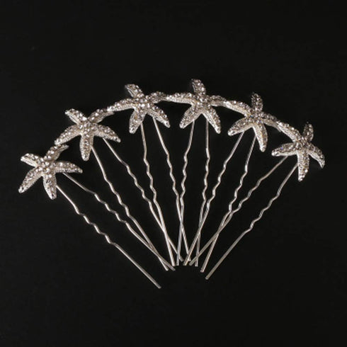 Trendy Starfish Hairpin, Rhinestone Bobby Pin Bridal Hair Clip, Crystal Headpiece for Wedding Women Hair Accessory