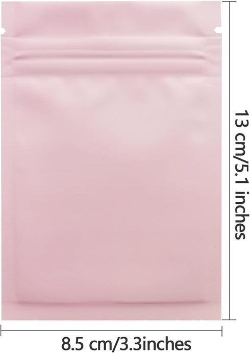 100 Pack Resealable Mylar Bags 3.3 x 5.1 Inch Smell Proof Foil Pouch with Clear Window (Pink)