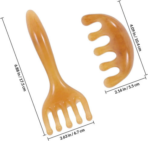 Set 2 minkissy Amber Scalp Massager Pieces Manual Five-Claw and Wide-Tooth Scraping Combs for Facial Massage, Head Spa
