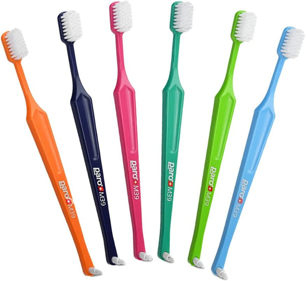 Paro M39 Toothbrush, Extra Sensitive with Medium Bristles, 5 Rows, 39 Tufts, 6 Pack for Gentle Cleaning
