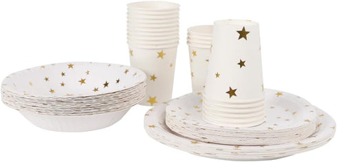 50pcs Gold Stars Disposable Paper Bowls, 20oz Large Decorative Serving Bowls for Wedding & Birthday Parties