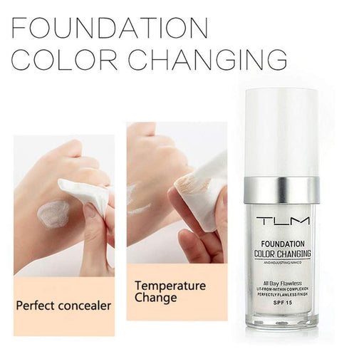 2pcs TLM Color Changing Foundation Liquid with 2 Brushes and 2 Sponges, Flawless Full Coverage Makeup 30ml